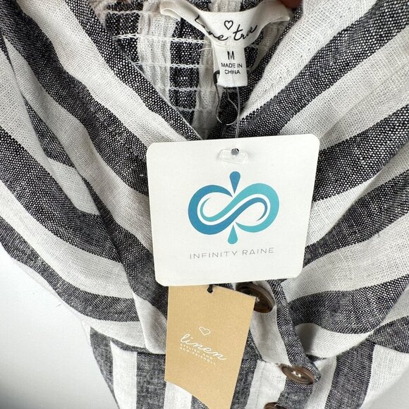 NWT Infinity Raine Love Tree Linen Button Up Stripe V Neck Dress, Size M - Picture 3 of 14